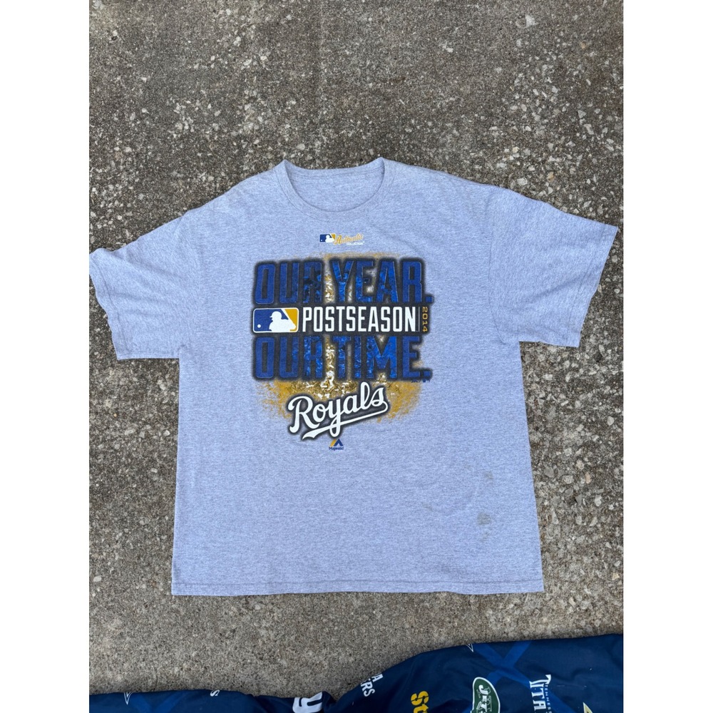 Majestic Kansas City Royals 2014 Postseason T-Shirt‎ Gray Mens Large MLB Graphic